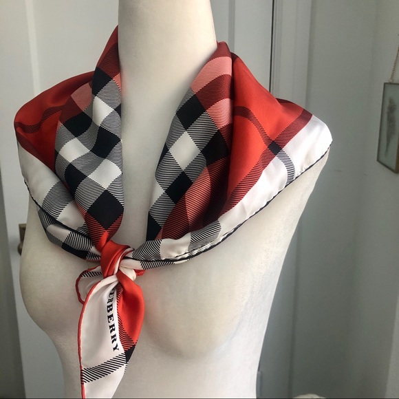 Burberry Silk Orange Check Scarf - Picture 3 of 9